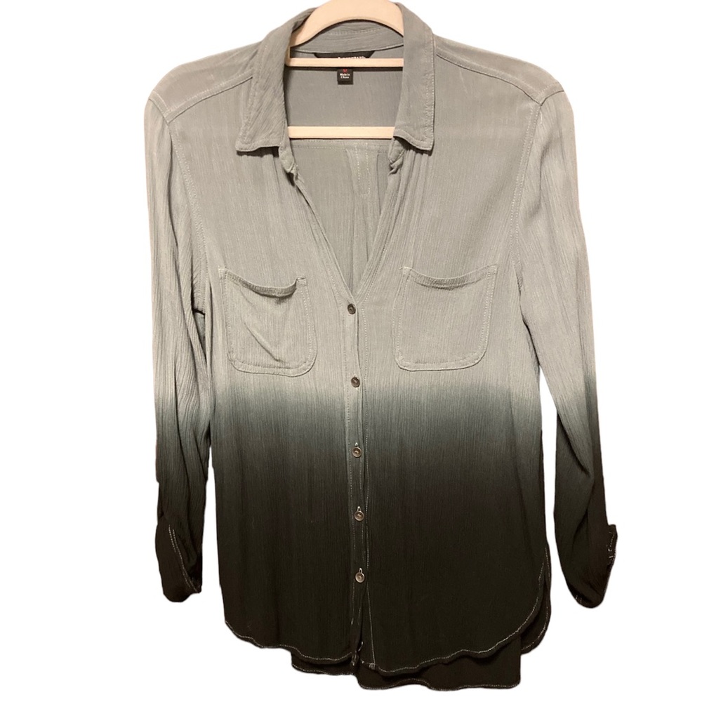 Rock & Republic Grey Black Crinkle Ombré Button Down Tunic Shirt